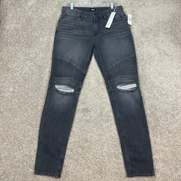 Hudson Ethan Biker‎ Skinny Gray Distressed Moto Jeans Mens Size 33x32 NEW